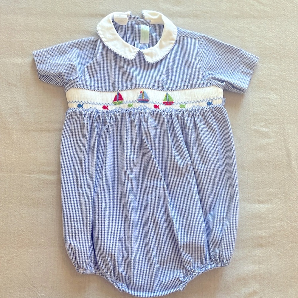 Boys Vive la Fete smocked bubble - size 24 months